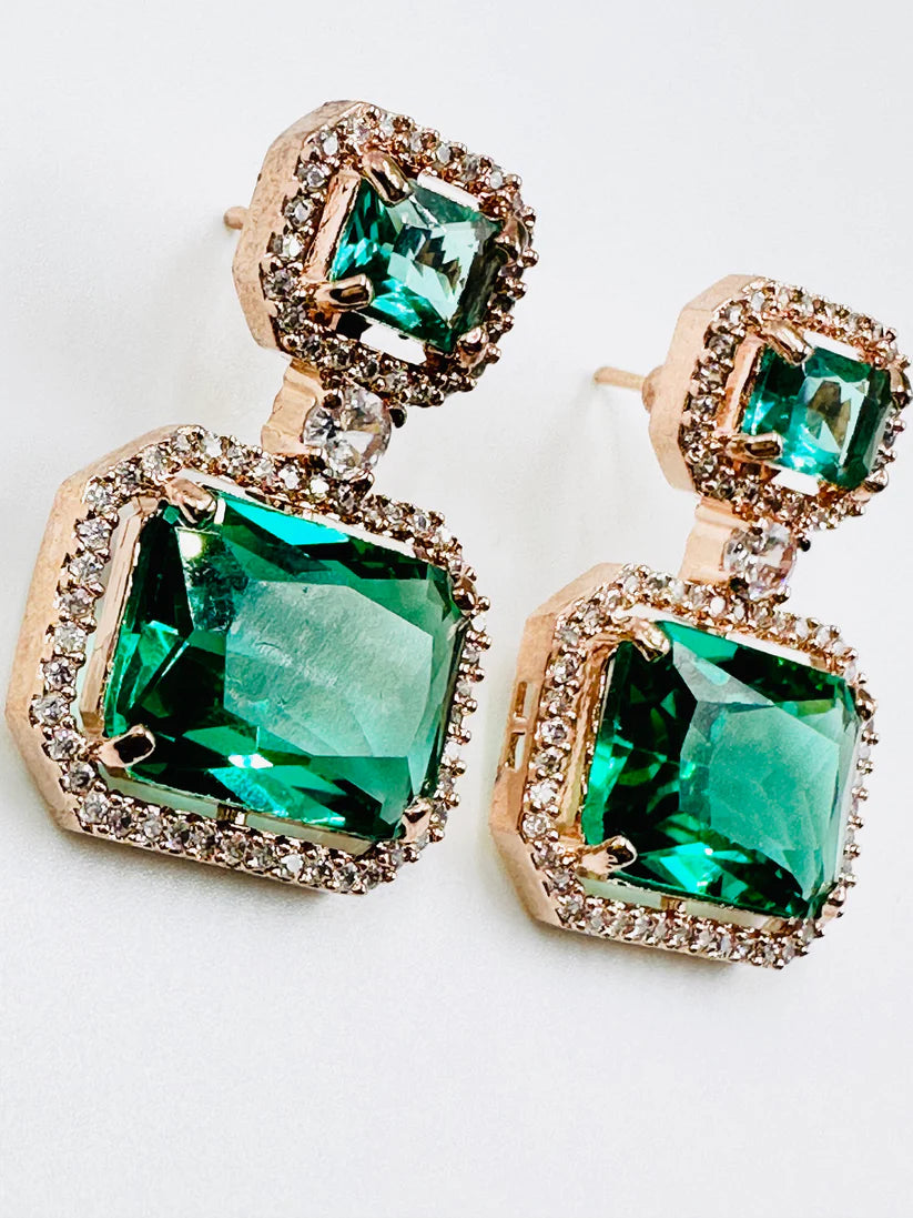 Rose Gold Emerald Stone Earrings