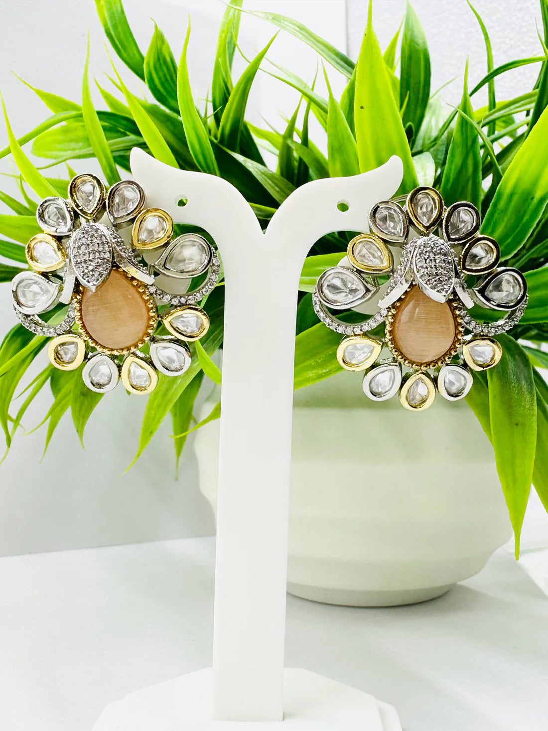 ELEGANT PEACH EARRINGS WITH KUNDAN