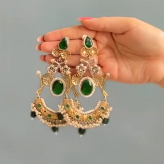 Arshiya Unique and Elegant Traditional Dual Tone Oxidised Green Stone Earrings