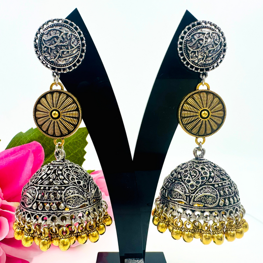 Arshiya Traditional Dual Tone Oxidised Jhumkas