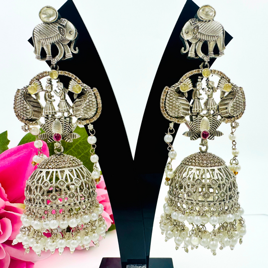 Arshiya Elegant American Diamond Studded Oxidised Jhumkas