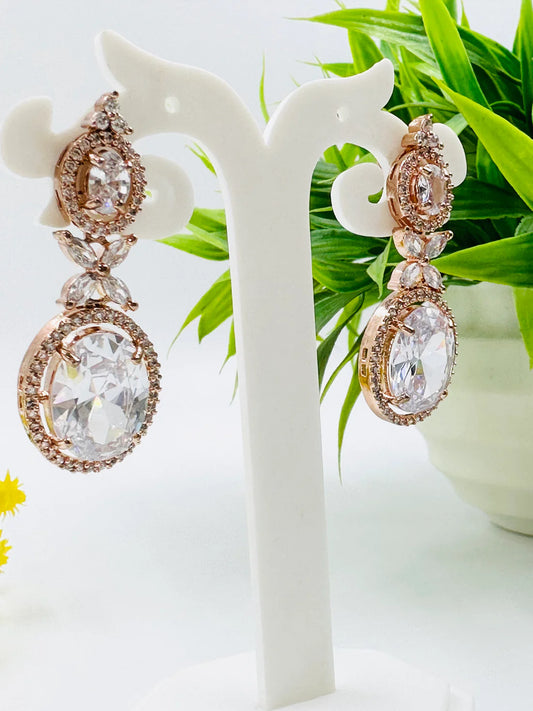 BEAUTIFUL ROSE GOLD EARRINGS WITH ZIRCONIA AND GLASS STONES