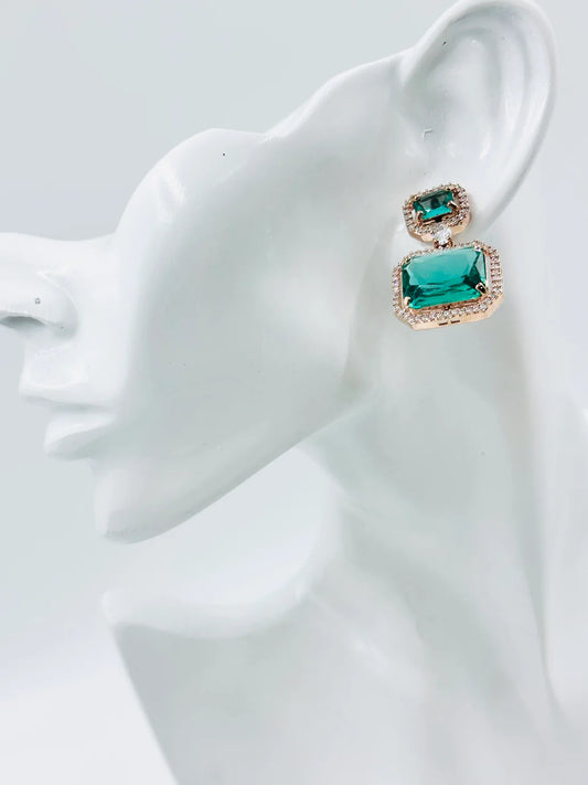 Rose Gold Emerald Stone Earrings