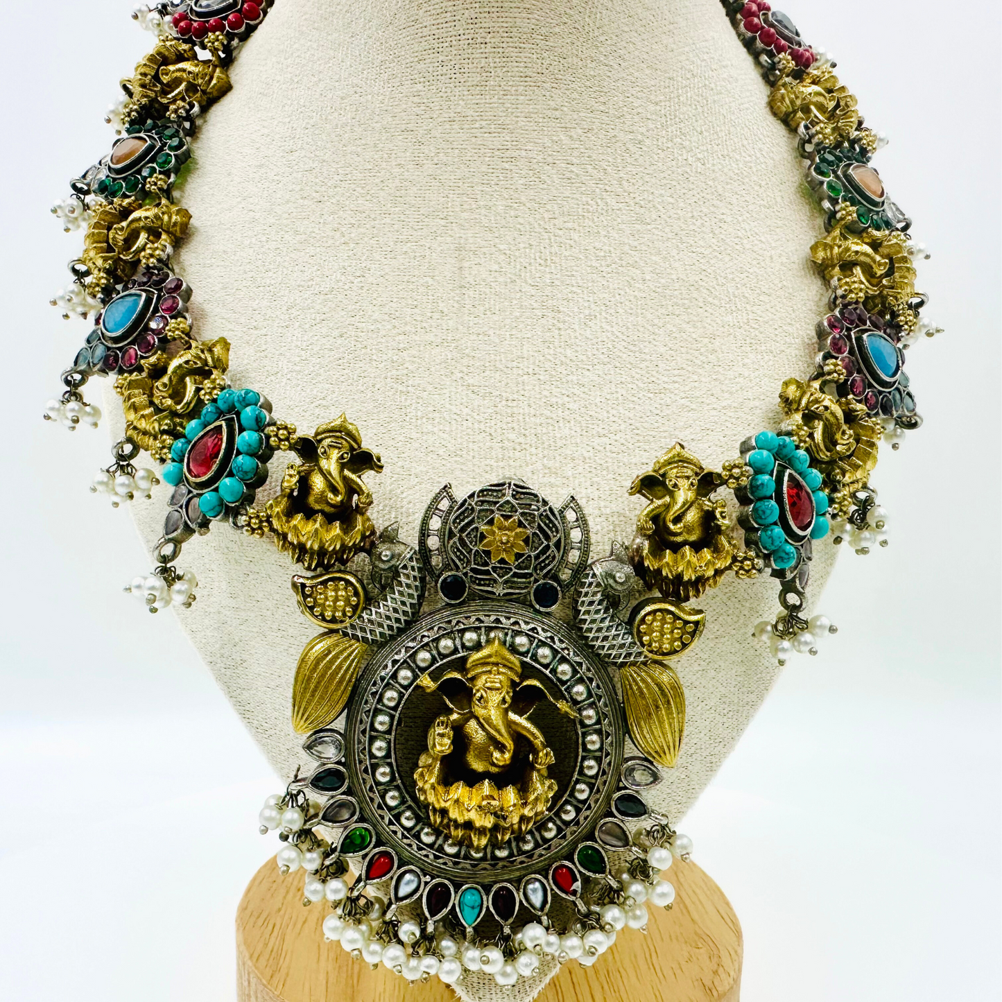 Temple Design Oxidised Necklace Set