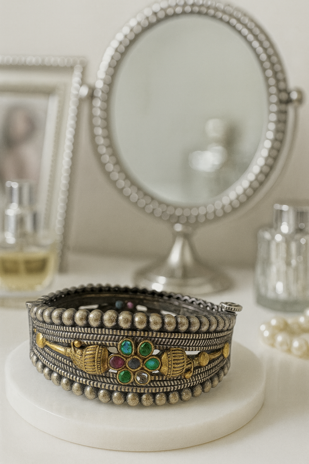 Multicolor Stone Oxidised Bangle