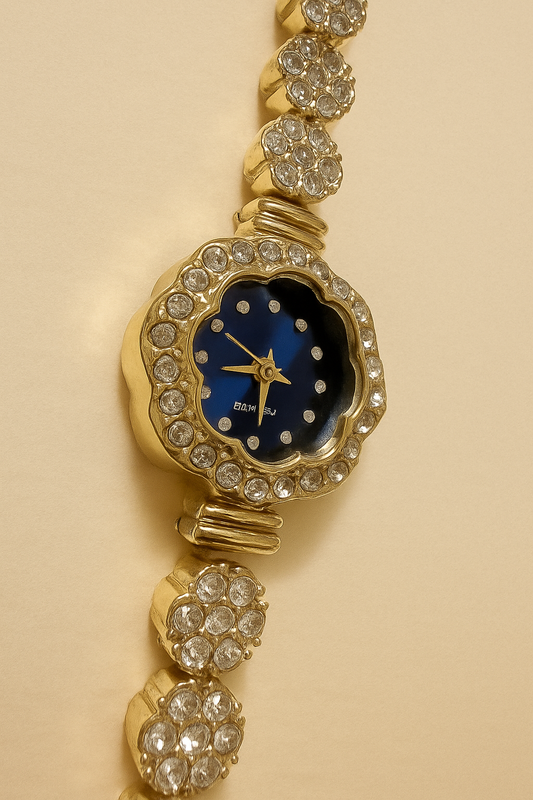 Blue Dial Crystal Strap Watch