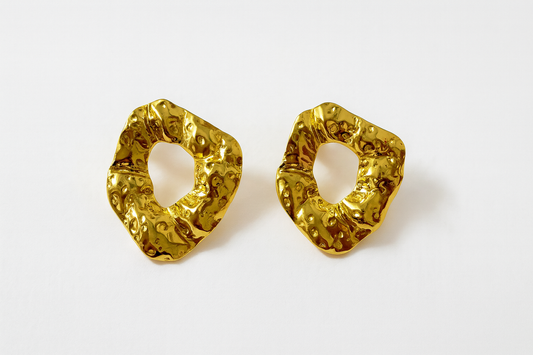 Gold Textured Open Earrings