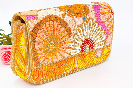 Handcrafted Floral Beaded & Sequin Clutch – 10 x 6 x 2 inch Evening & Party Bag