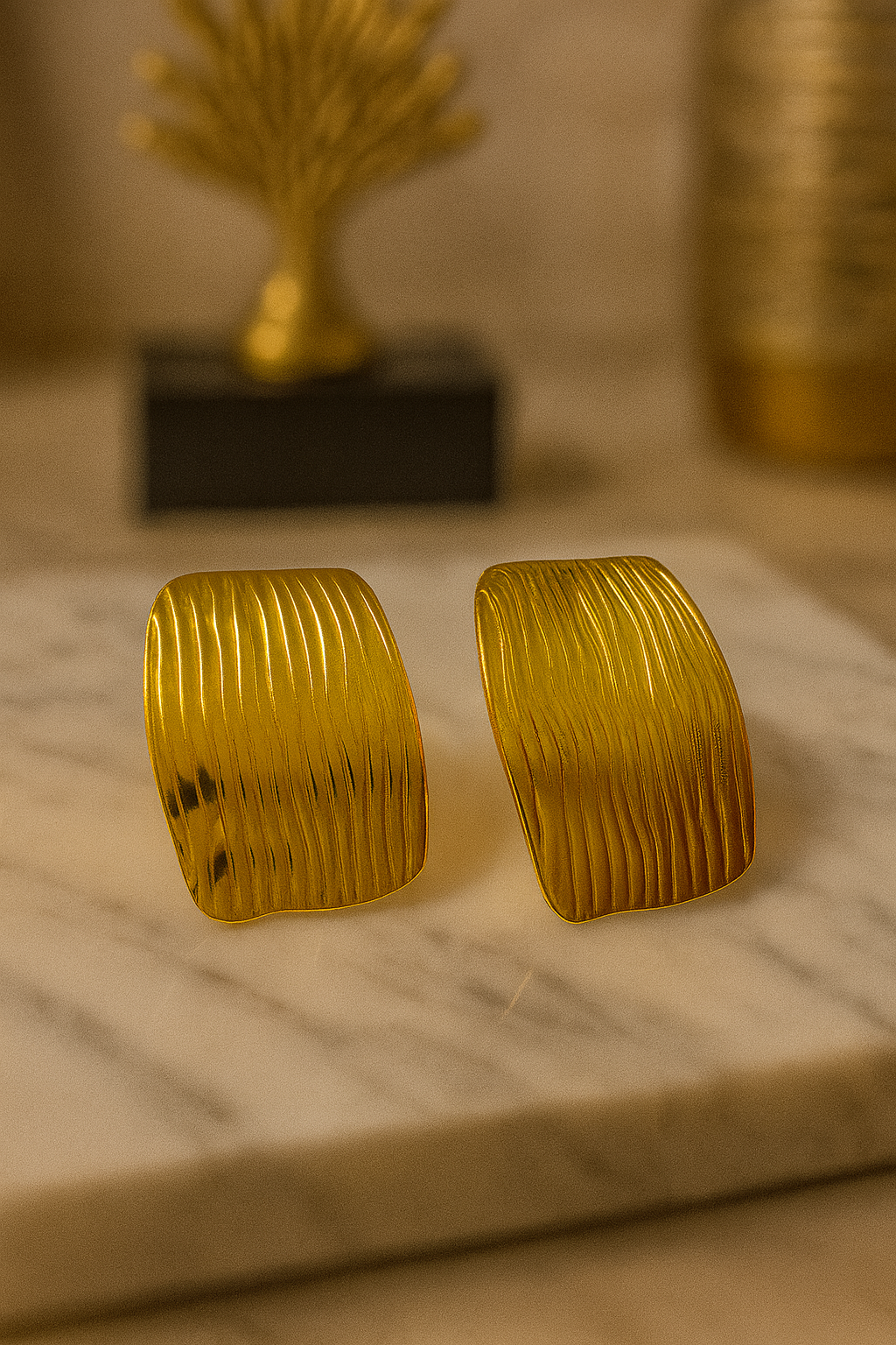 Gold Textured Rectangular Earrings