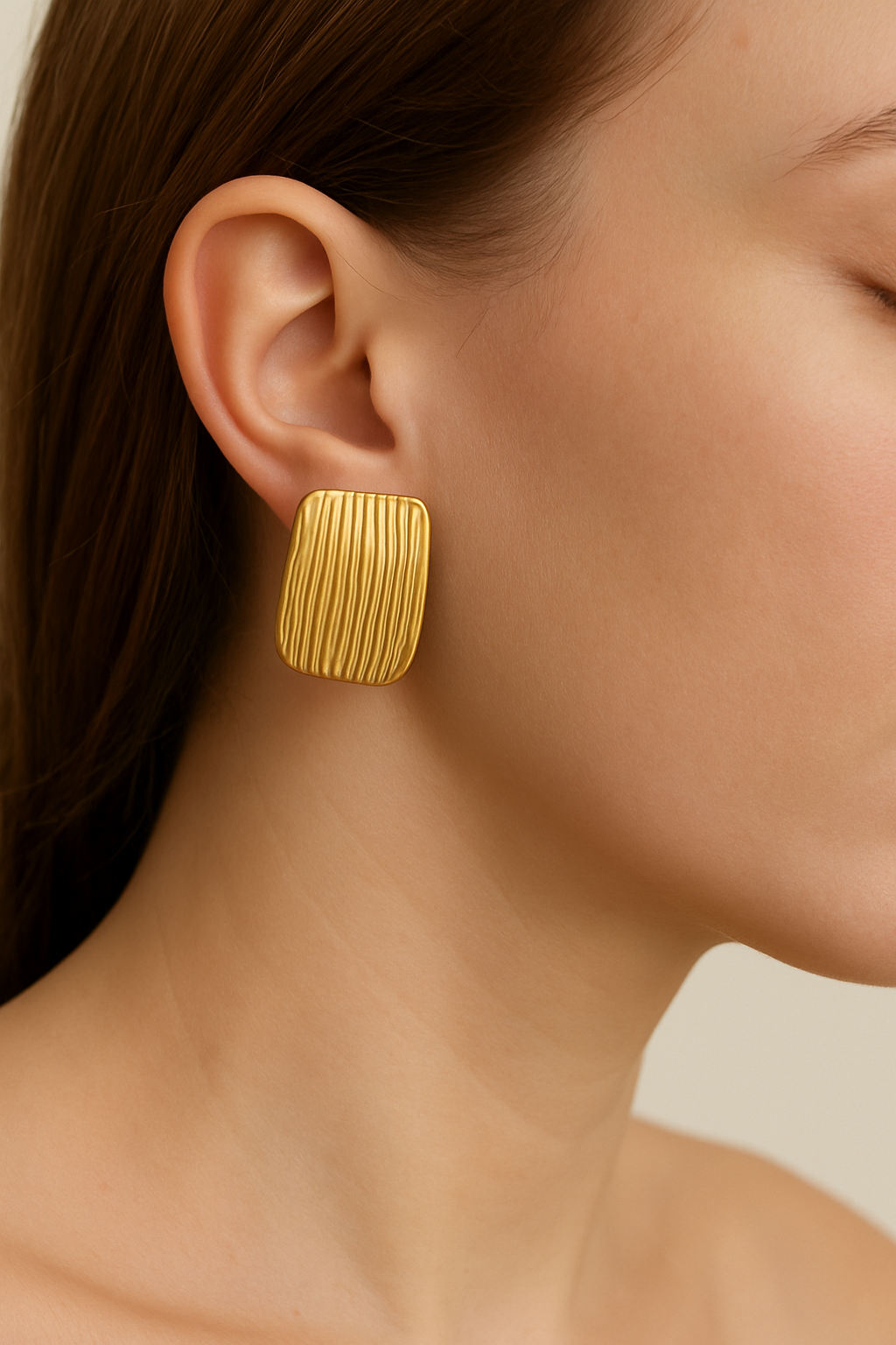 Gold Textured Rectangle Earrings
