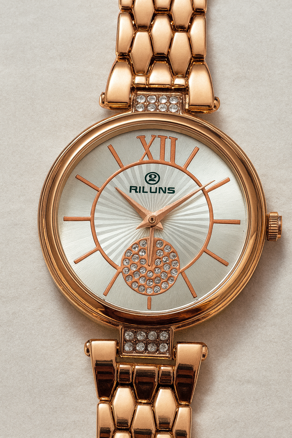 Rose Gold Crystal Dial Watch