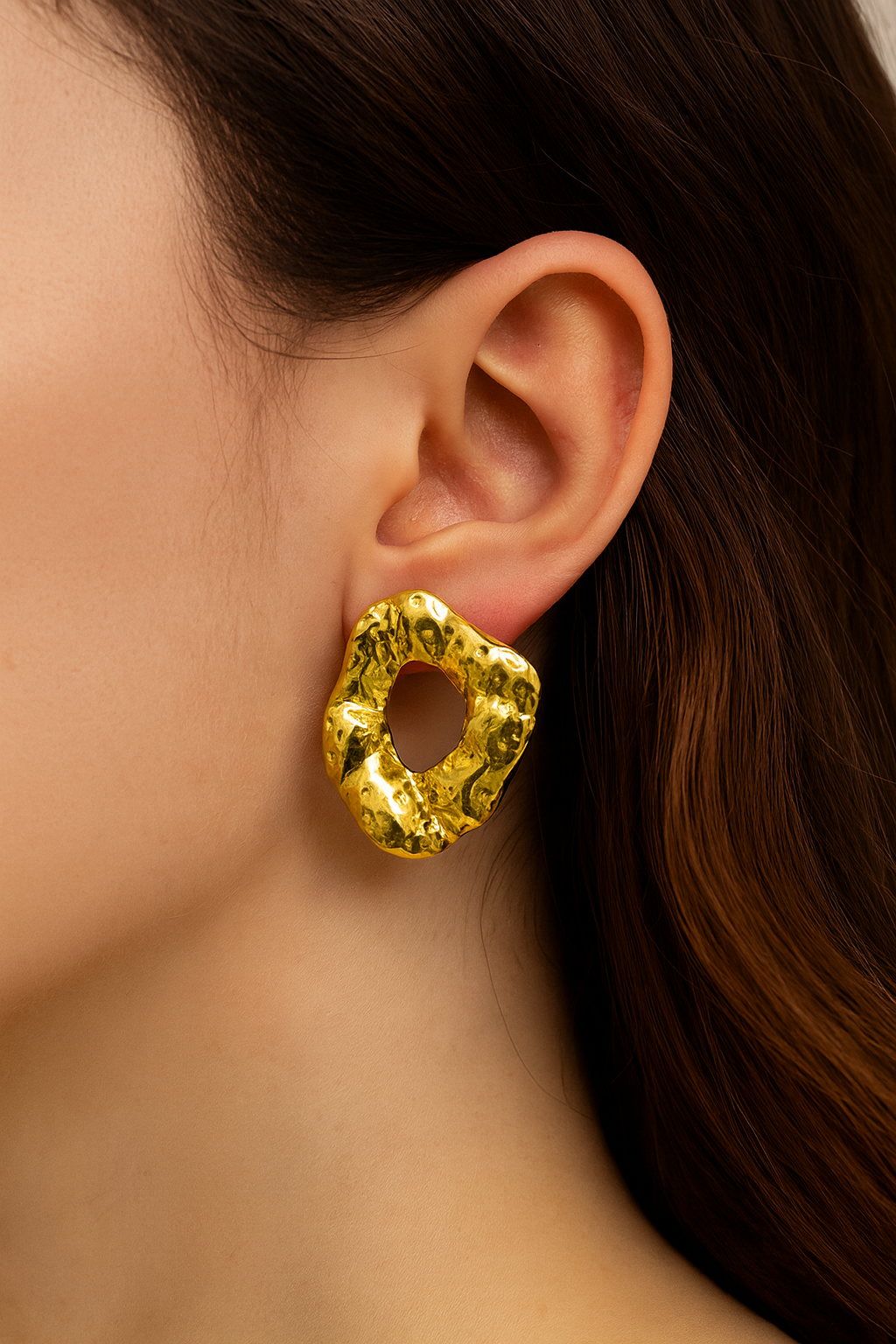 Gold Textured Open Earrings