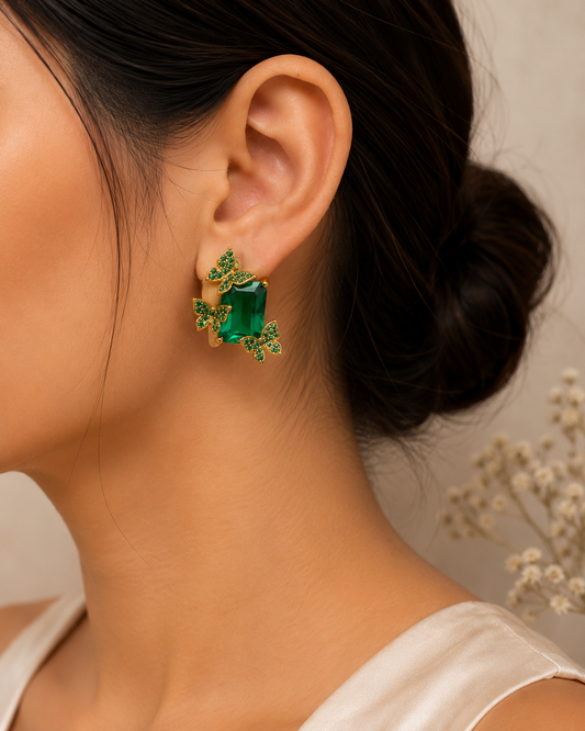 Emerald Butterfly Stud Earrings