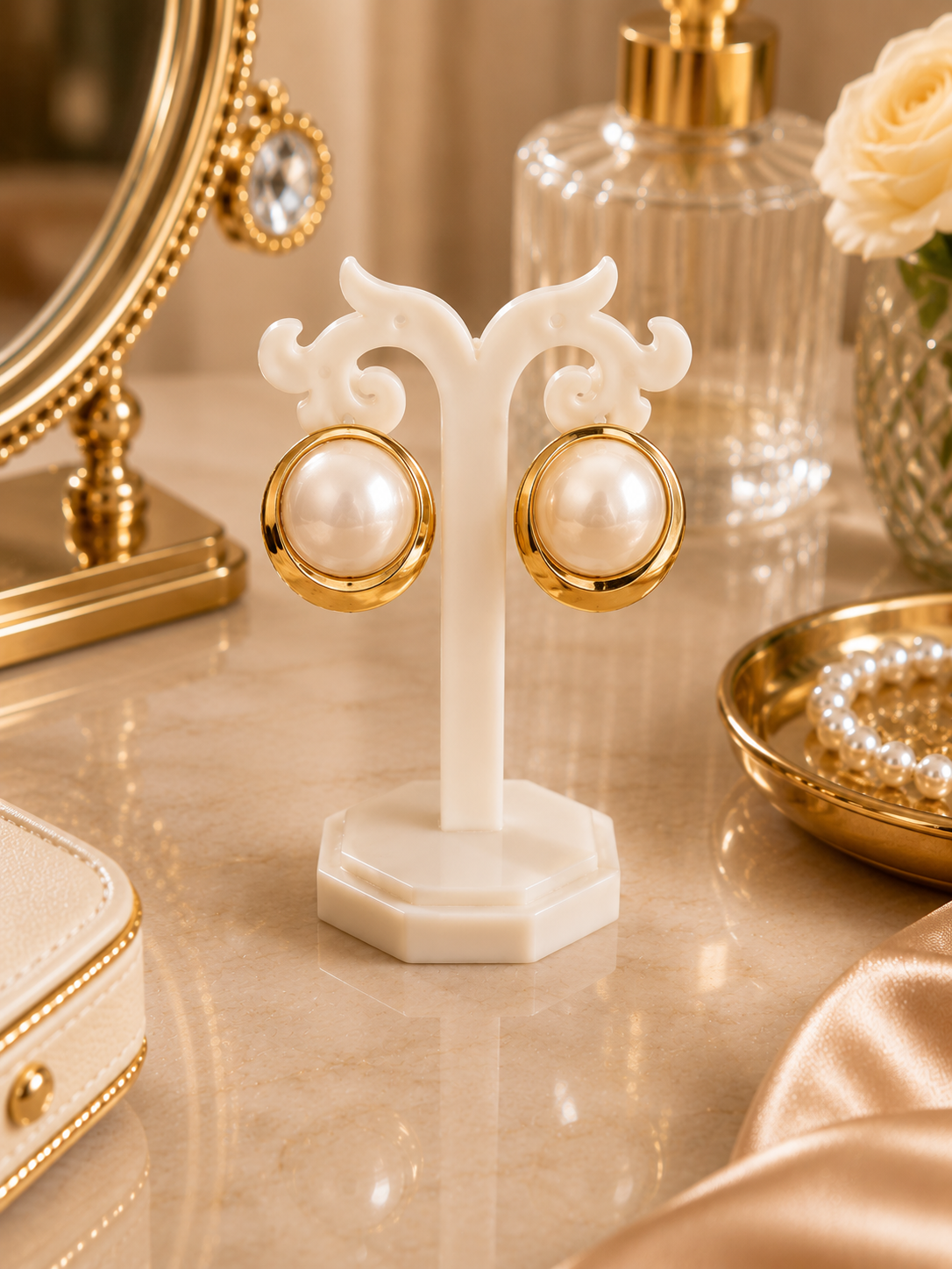Luna Pearl Gold Stud Earrings