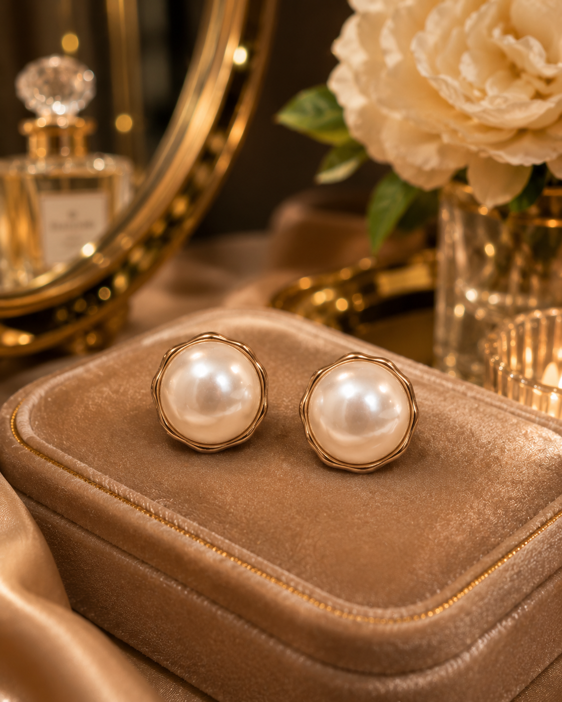 Scalloped Pearl Stud Earrings