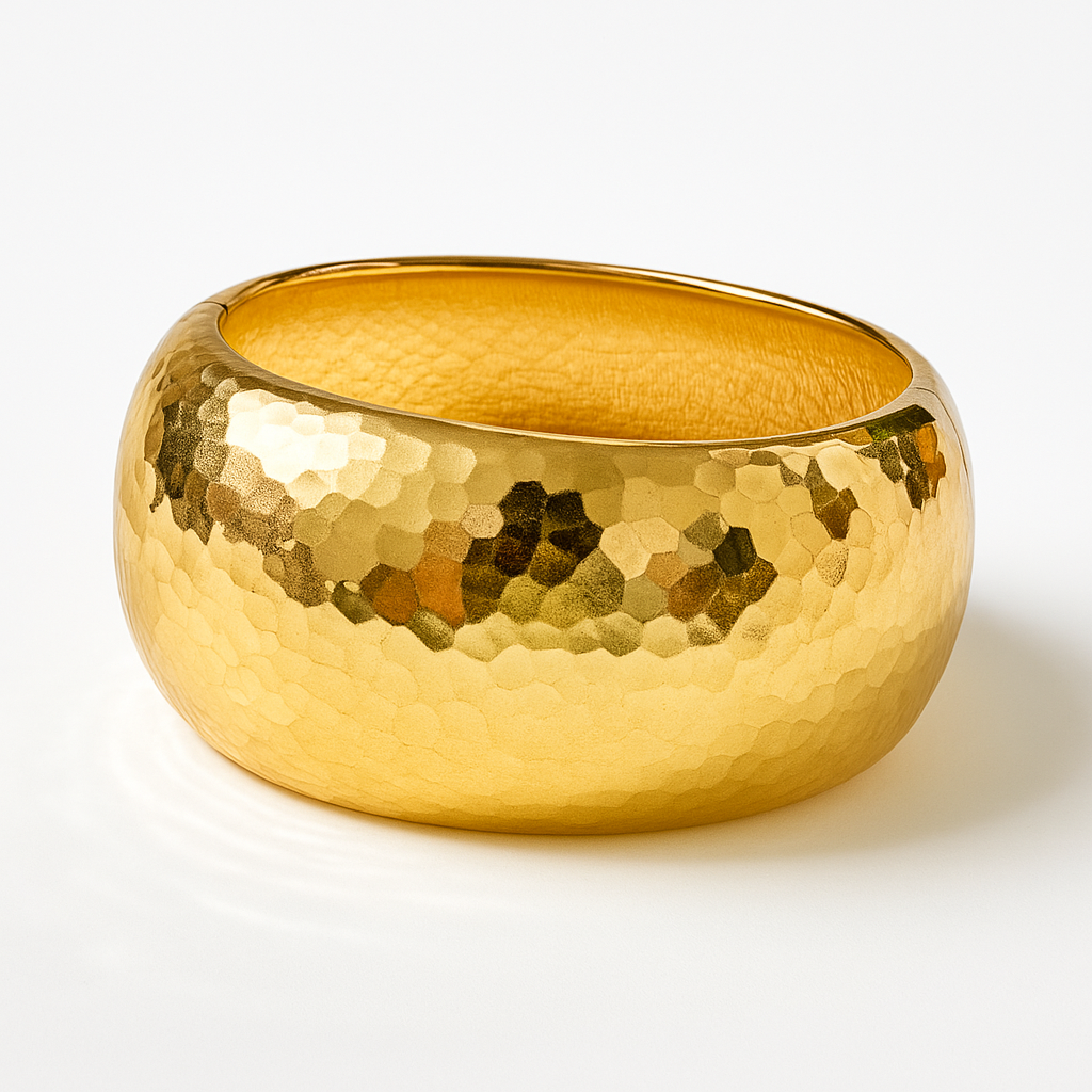 Hammered Gold Plated Dome Bangle Bracelet for Women – Anti-Tarnish Statement Jewelry