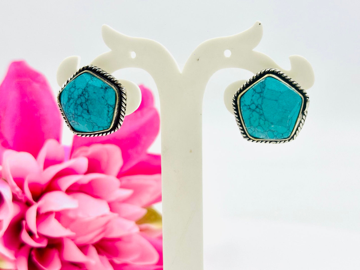 Blue Stone Oxidised Studs