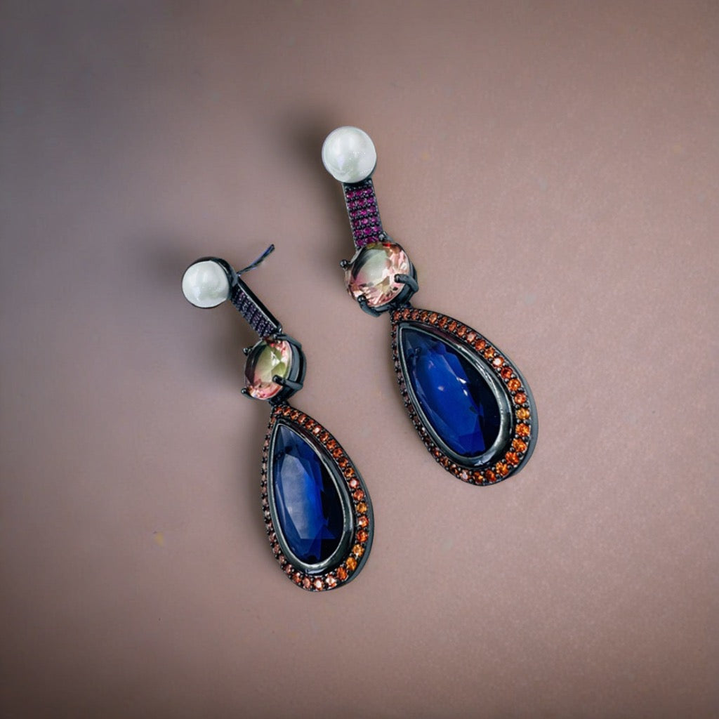 Orange Purple Glass Earrings