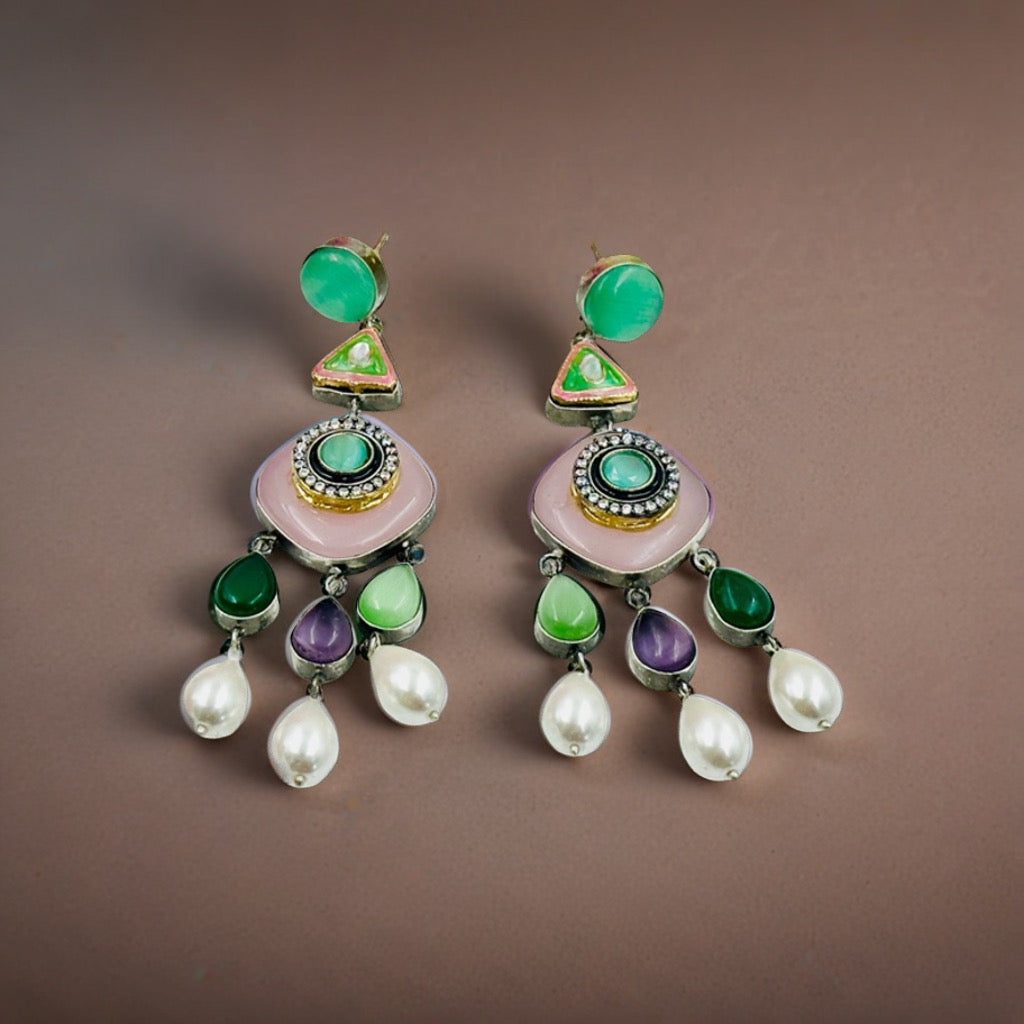 Geometric Kundan Drop Earrings