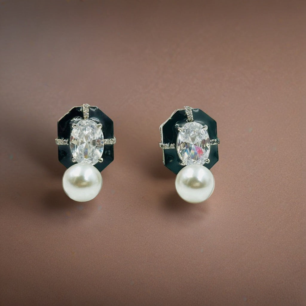 Black Stone Pearl Earrings