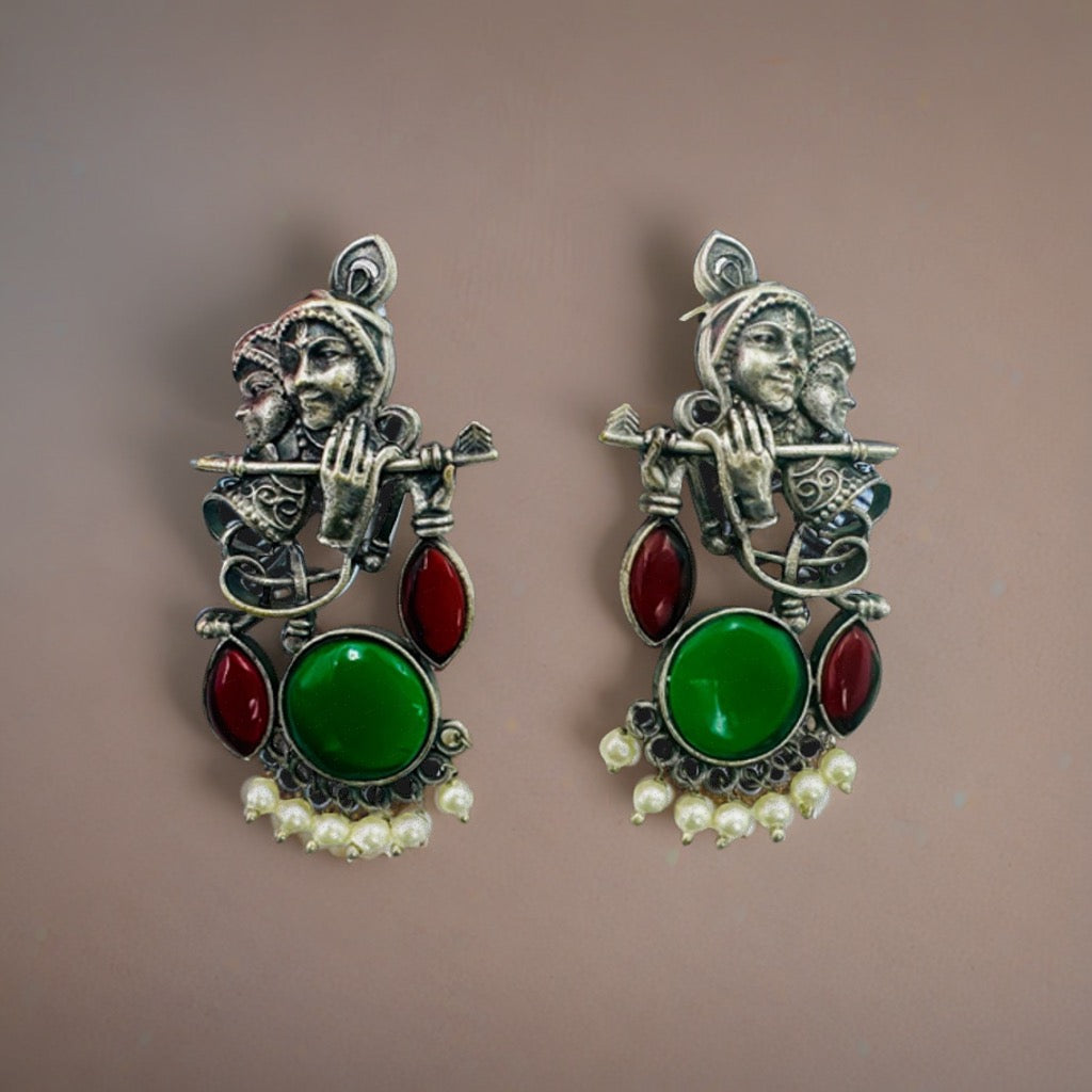 Traditional Multicolor Oxidised Earrings