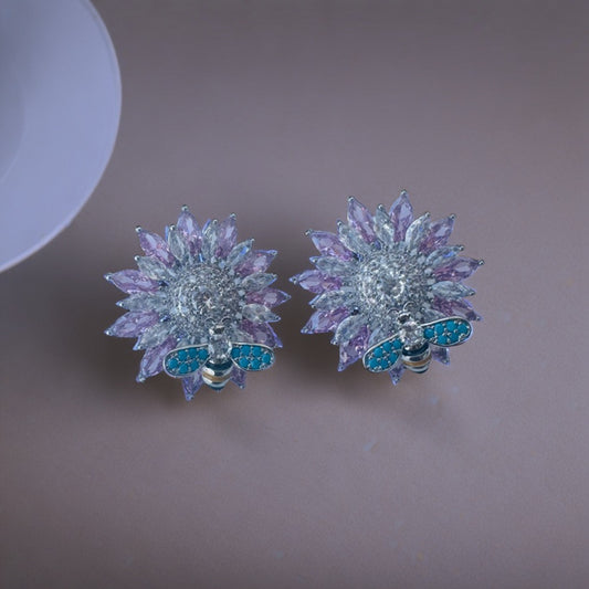 Arsh Uniquely Designed Pink Glass Stone & Honeybee Earrings – A Whimsical Touch of Elegance!