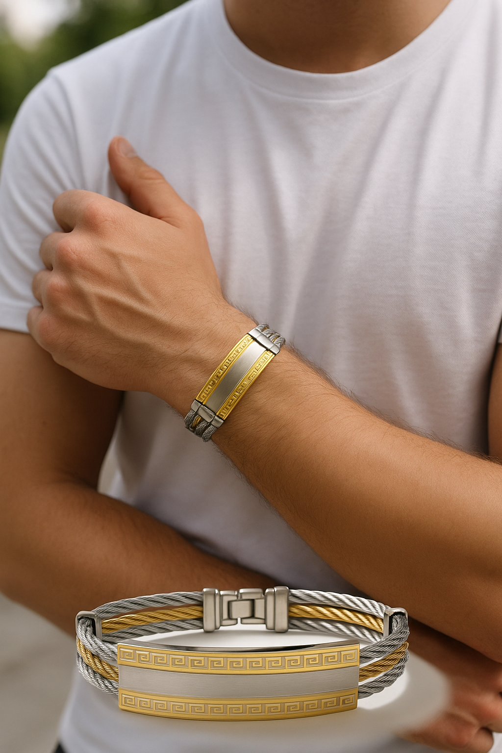 Dual-Tone Cable Steel Bracelet