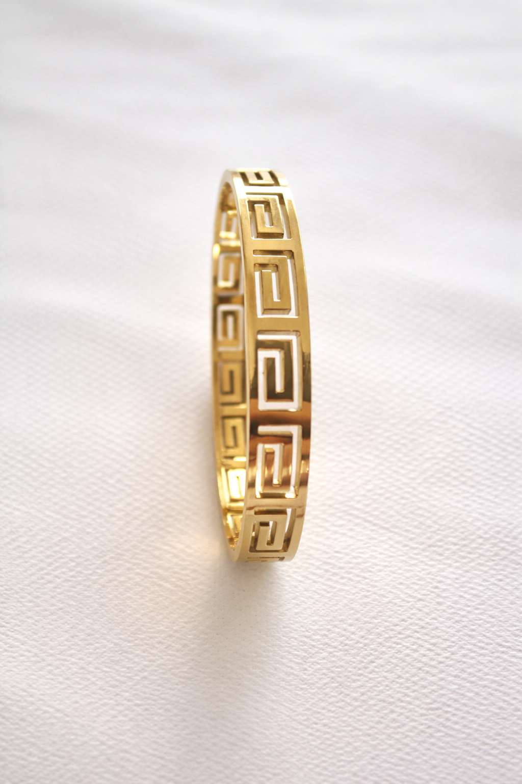 Gold Plated Greek Key Bangle Bracelet for Women | Anti-Tarnish Minimal Statement Jewelry
