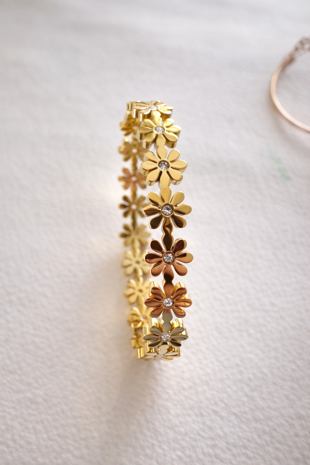 Gold Plated Floral Bracelet with Crystal Accents for Women | Anti-Tarnish Elegant Fashion Jewelry