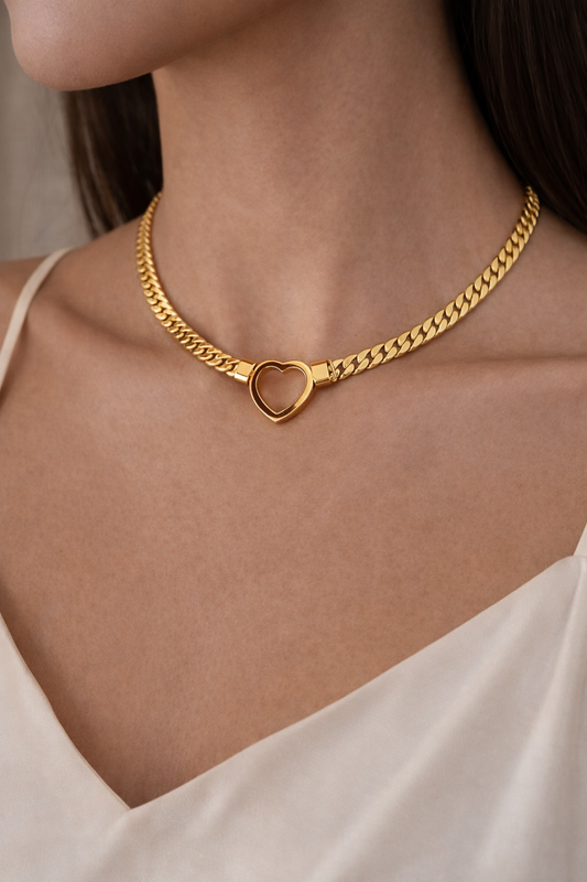 Gold Plated Heart Chain Necklace for Women | Anti-Tarnish Minimal Statement Jewelry