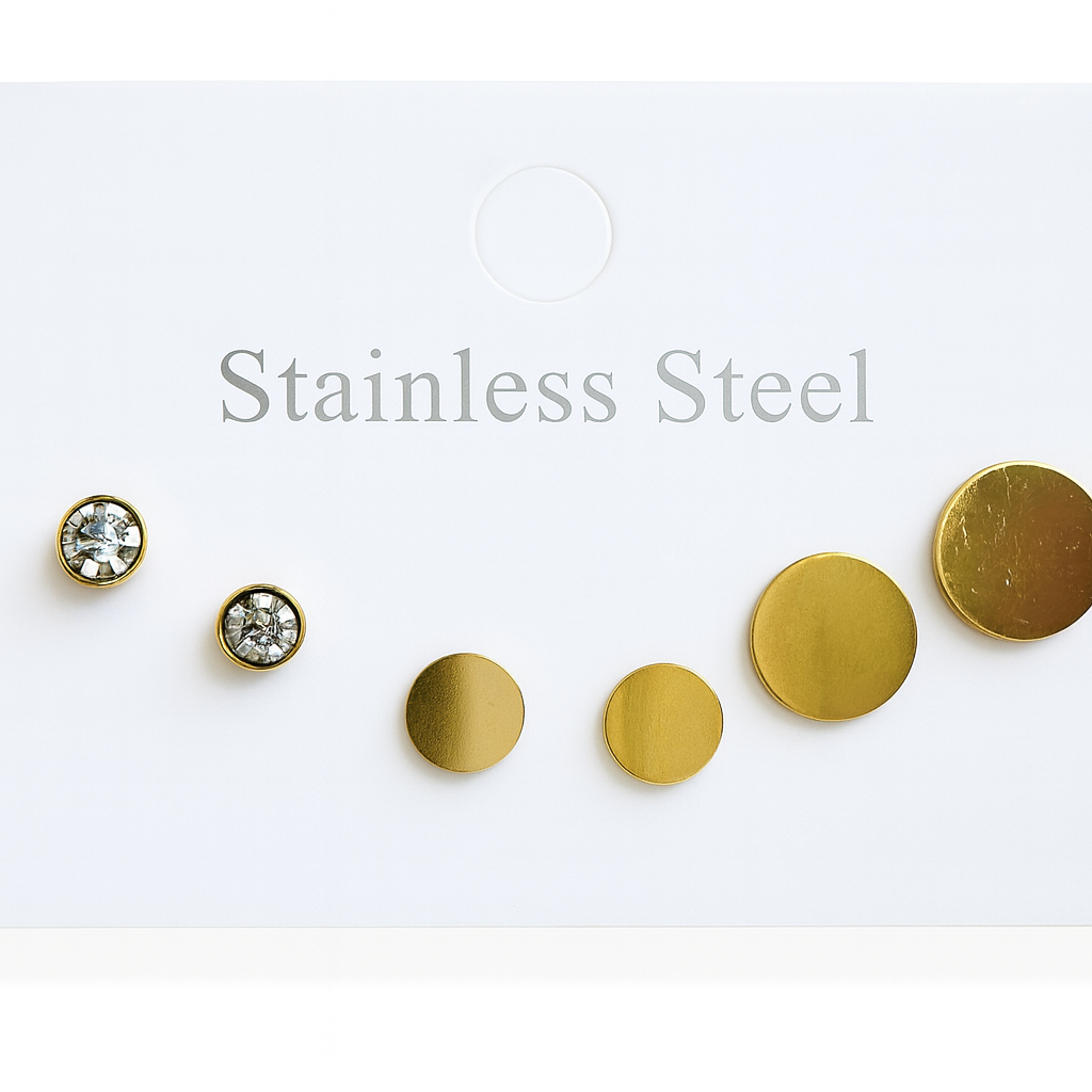 Crystal & Gold Disc Stud Set