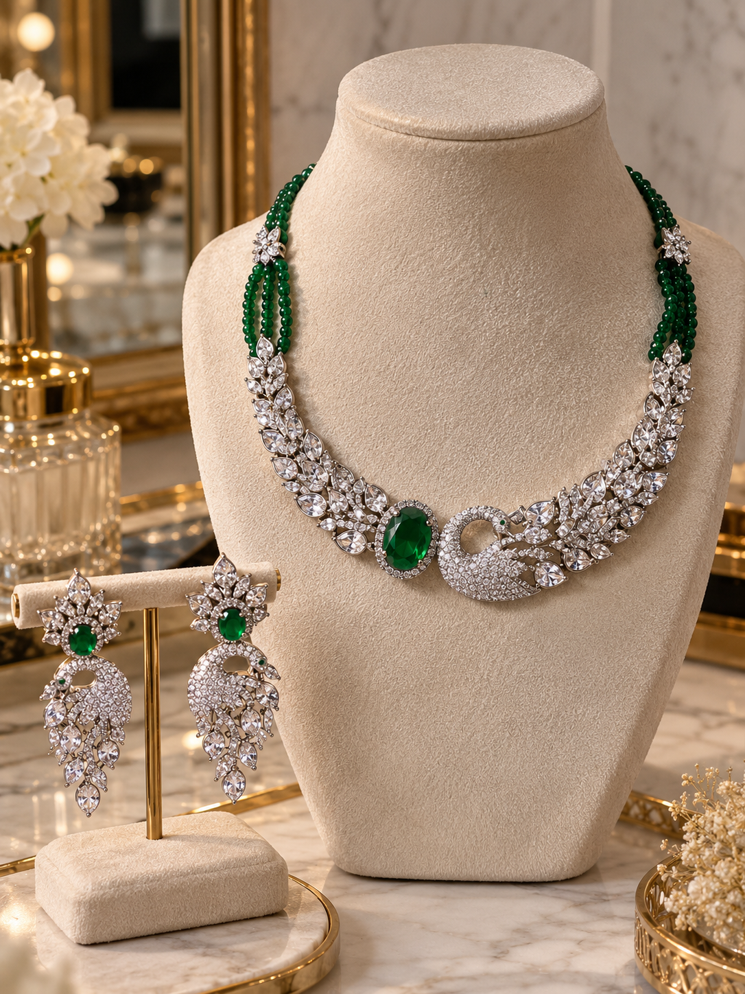 Emerald Peacock Necklace Set