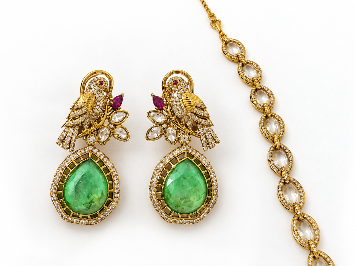 Green Stone Bird Necklace Set