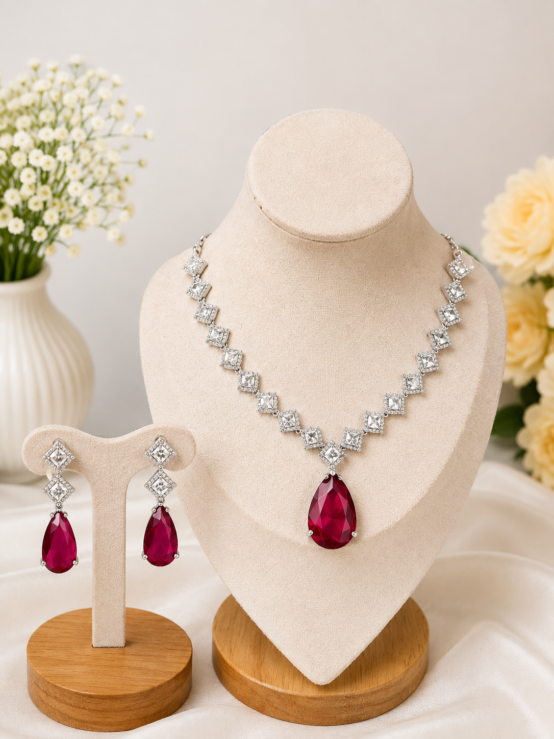 Ruby Teardrop Necklace Set