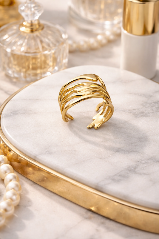 Gold Plated Adjustable Hand Design Ring for Women | Trendy Open Finger Ring Jewelry