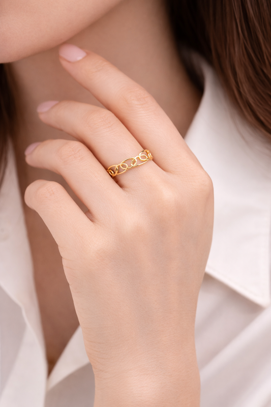 Gold Plated Interlocking Chain Adjustable Ring for Women | Minimal Loop Design Open Ring