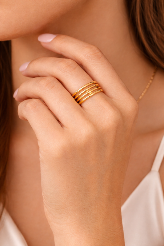 Gold Plated Multi Layer Adjustable Ring for Women | Luxury Minimal Open Band Ring