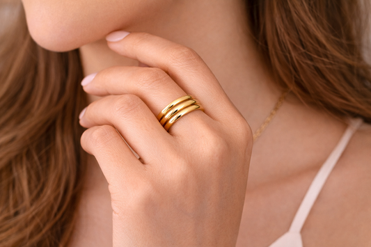 Gold Plated Double Band Adjustable Ring for Women | Minimal Smooth Open Ring