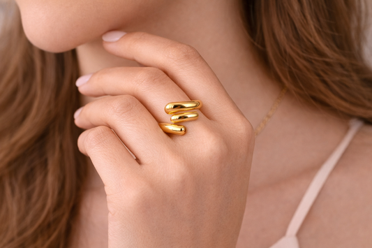 Gold Plated Spiral Adjustable Ring for Women | Triple Curve Minimal Open Ring