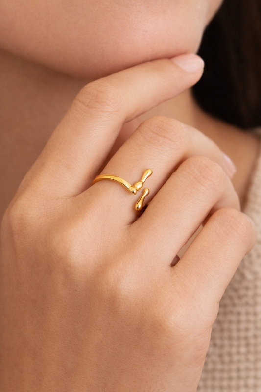 Gold Plated Minimal Droplet Adjustable Ring for Women | Open Style Trendy Finger Ring