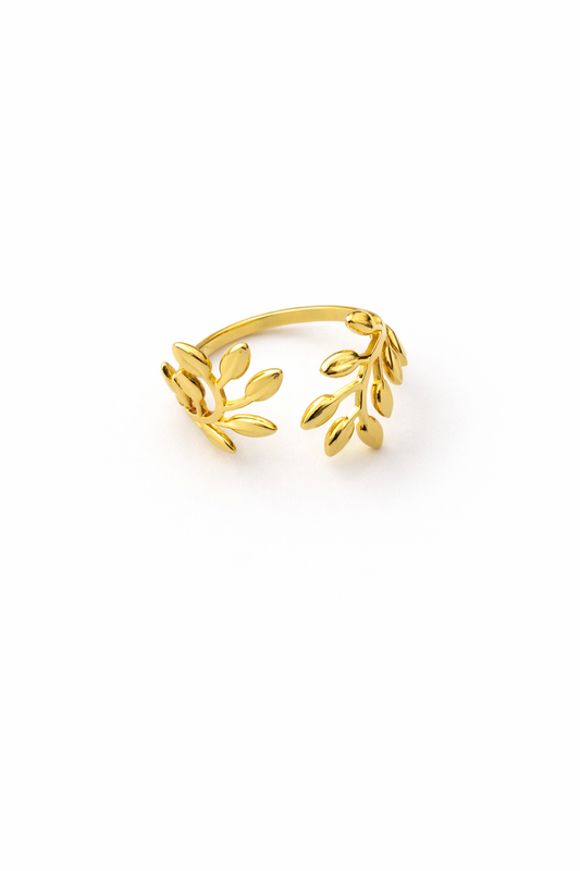 Gold Plated Leaf Vine Adjustable Ring for Women | Elegant Branch Design Open Ring