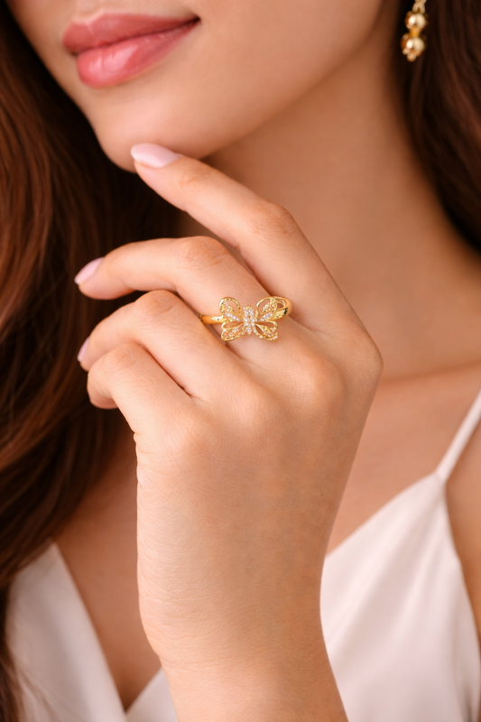 Gold Plated Butterfly Adjustable Ring for Women | Cute Open Finger Ring Jewelry