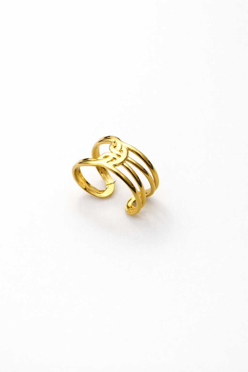 Gold Plated Knot Design Adjustable Ring for Women | Multi Band Interlocking Open Ring