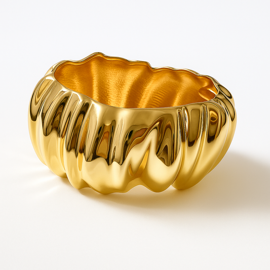 Ripple Texture Gold Plated Bangle Bracelet for Women – Bold Statement Anti-Tarnish Jewelry