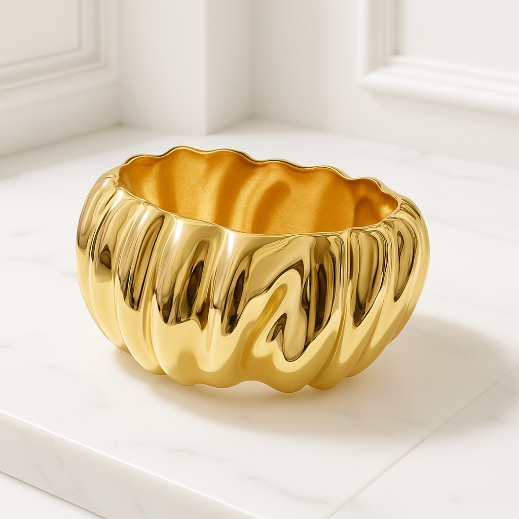 Ripple Texture Gold Plated Bangle Bracelet for Women – Bold Statement Anti-Tarnish Jewelry