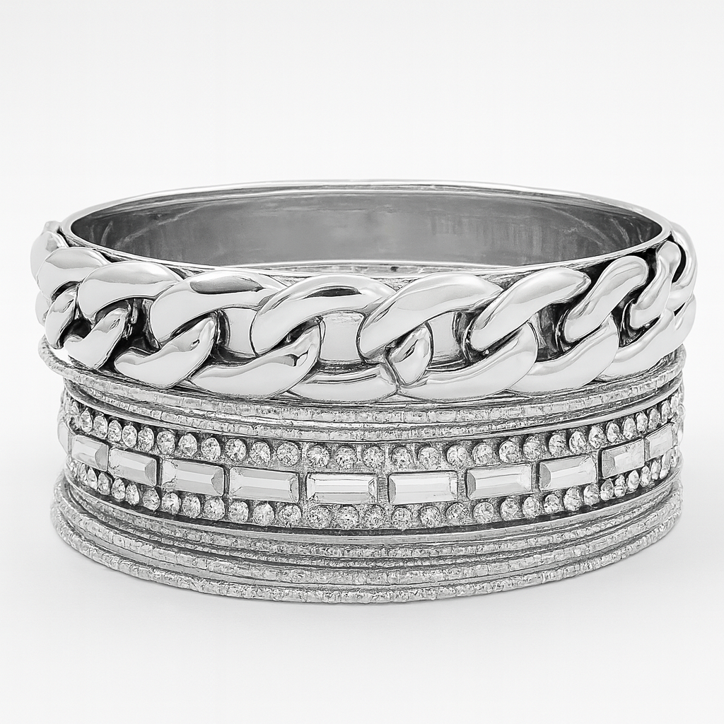 Silver Crystal Statement Bangles