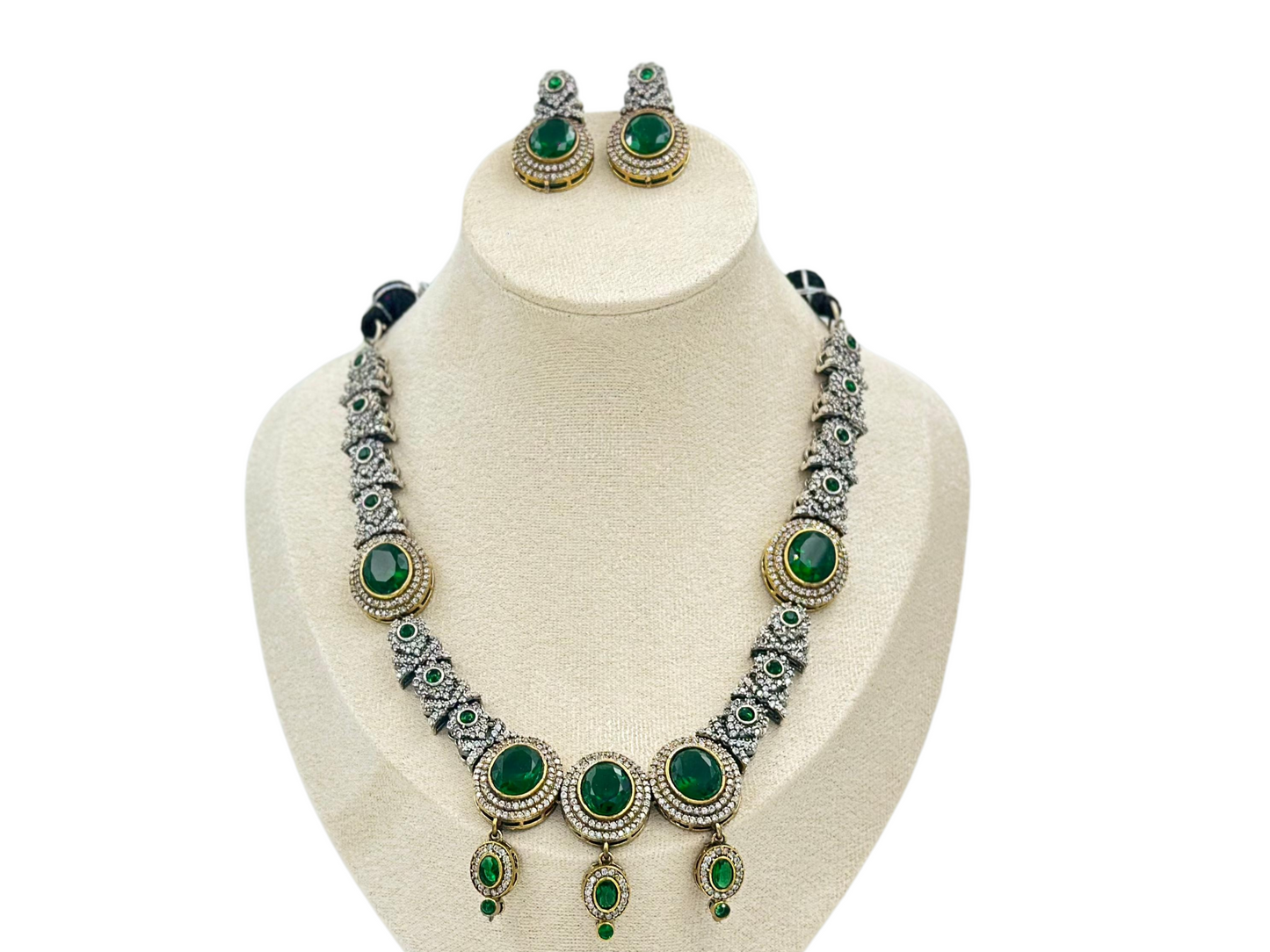 Green AD Oxidised Jewellery Set