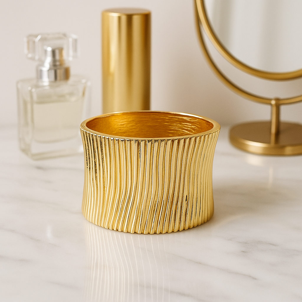 Vertical Ripple Gold Plated Cuff Bracelet for Women – Textured Anti-Tarnish Statement Jewelry