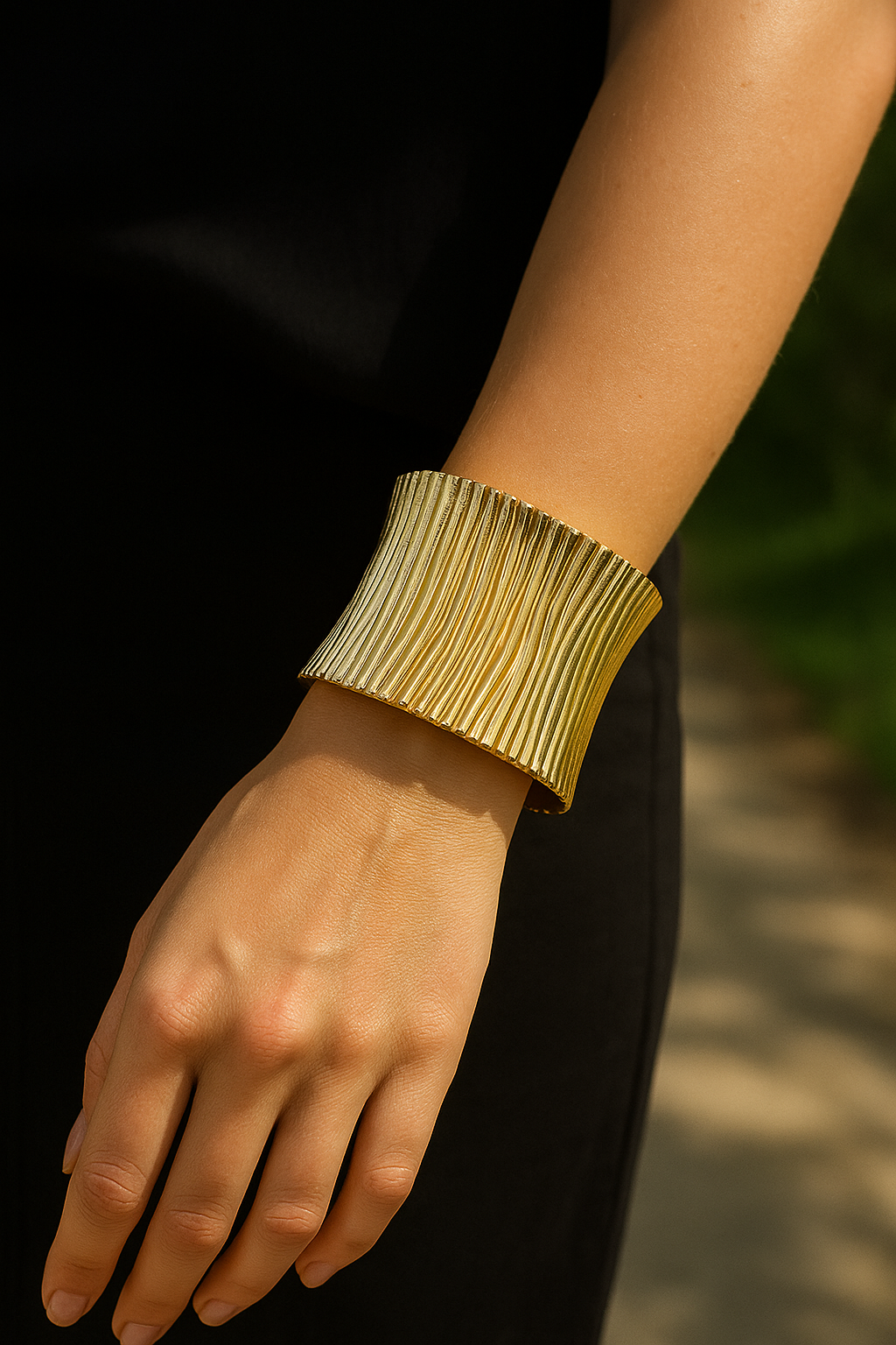Vertical Ripple Gold Cuff