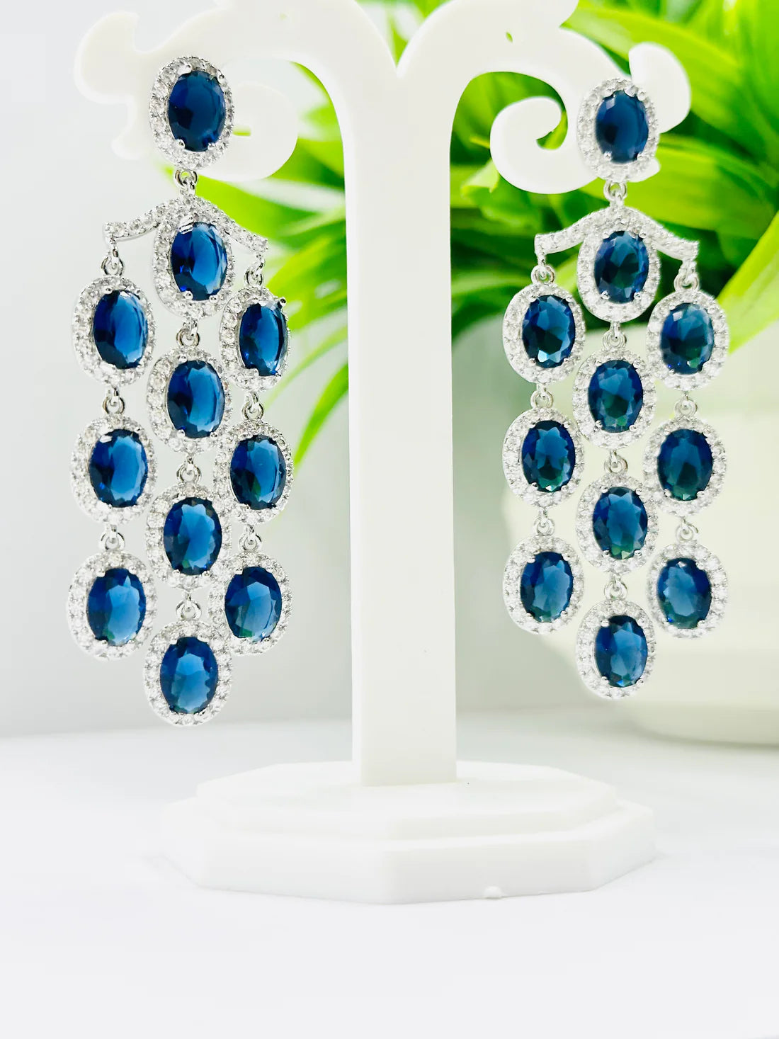 Blue Glass Stone AD Earrings